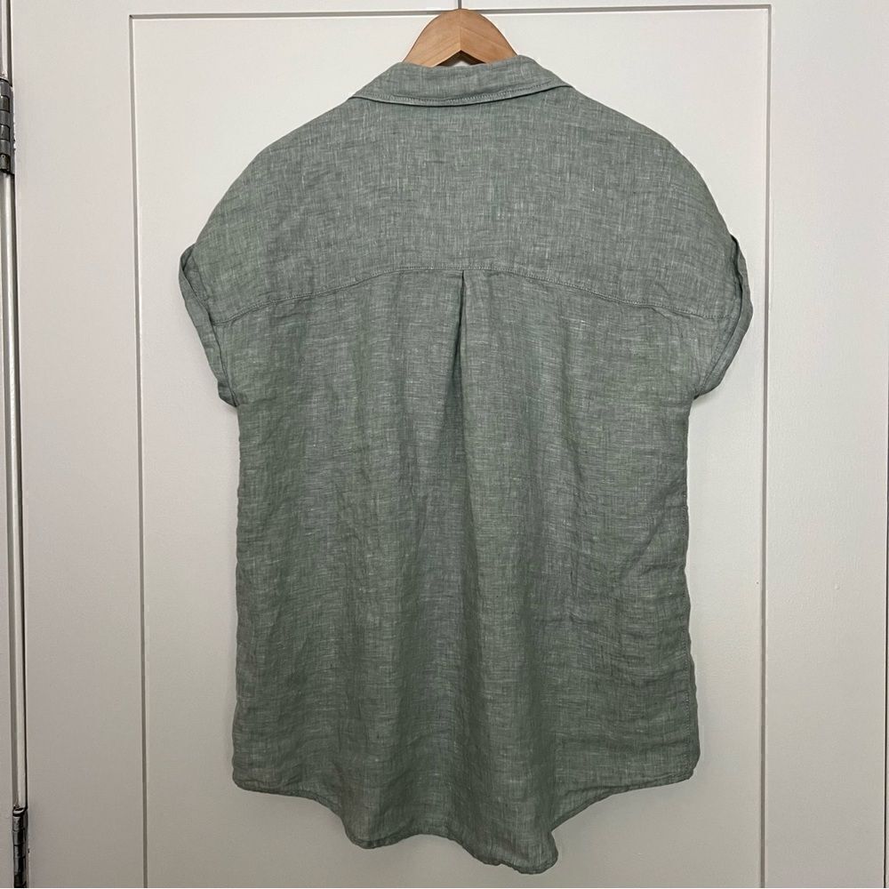 Rachel Zoe Shirt Blouse Womens Large Green Linen Woven Button Front Sleeveless - Picture 7 of 14